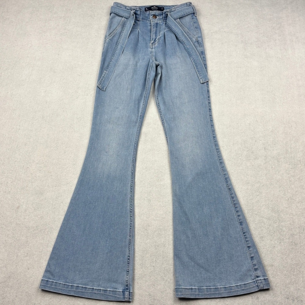 Hollister Jeans Womens 5L 27x33 Light Wash High Rise Flare Bell Bottom Tie Waist